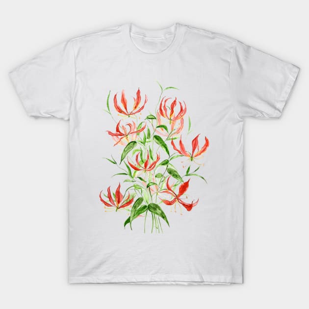 orange red climbing lily watercolor painting T-Shirt by colorandcolor